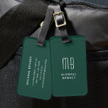Modern Monogrammed Emerald Green Luggage Tag<br><div class="desc">Modern Monogrammed Emerald Green Luggage Tag.</div>