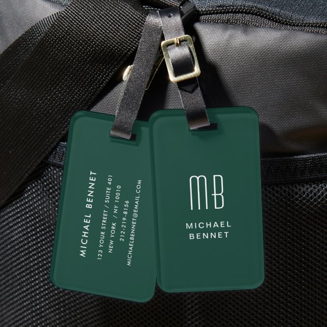 Modern Monogrammed Emerald Green Luggage Tag (Modern Monogrammed Emerald Green Luggage Tag)