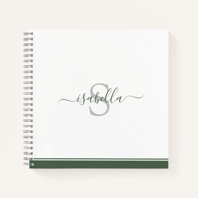 Modern Monogrammed Evergreen Notebook (Front)