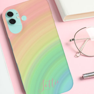 Modern Monogrammed Girly Rainbow Gradient iPhone 16 Case