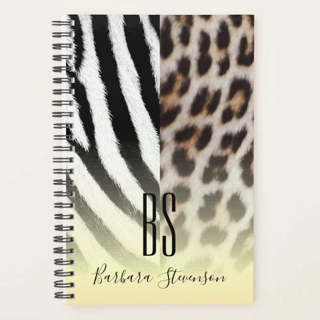 Modern Monogrammed Gold Animal Print Planner (Front)