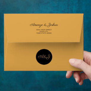 Modern monogrammed gold wedding return address envelope