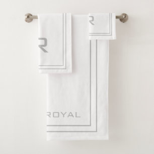 Modern Monogrammed Grey & White Stripe Hotel Bath Towel Set