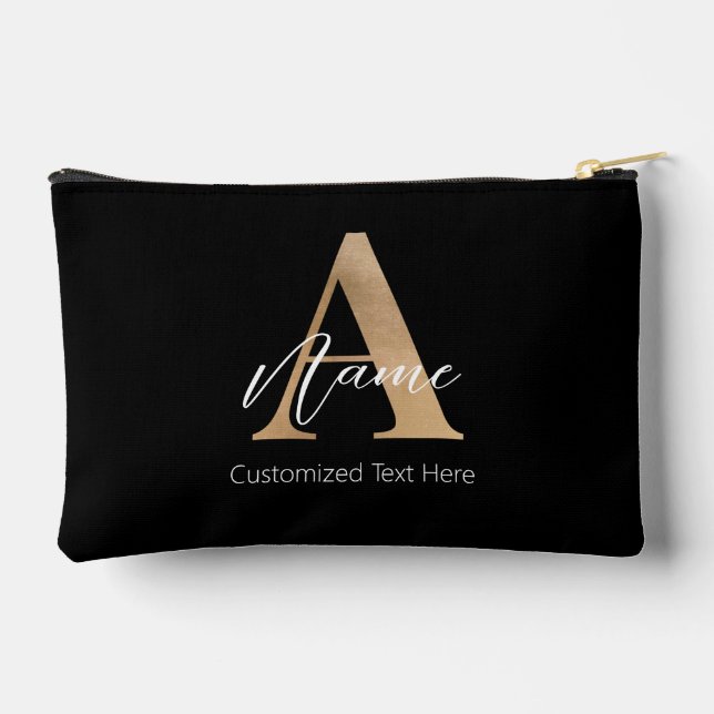 Modern Monogrammed Initial A & Name Personalised Accessory Pouch (Back)