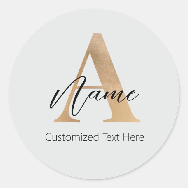 Modern Monogrammed Initial A & Name Personalised Classic Round Sticker (Front)