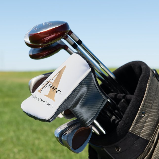 Modern Monogrammed Initial A & Name Personalised Golf Head Cover (In Situ)