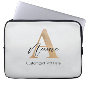 Modern Monogrammed Initial A & Name Personalised Laptop Sleeve