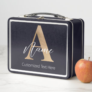 Modern Monogrammed Initial A & Name Personalised Metal Lunch Box