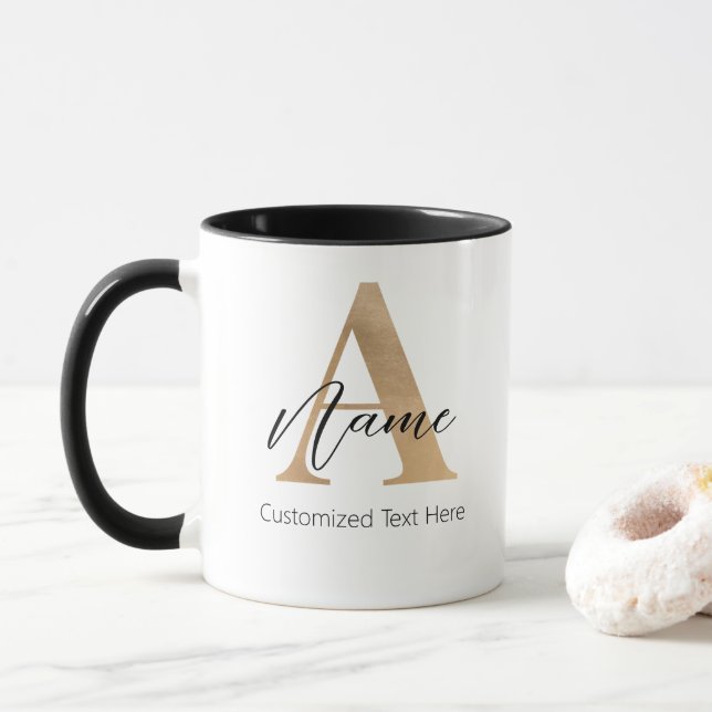 Modern Monogrammed Initial A & Name Personalised Mug (With Donut)