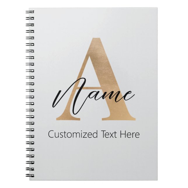 Modern Monogrammed Initial A & Name Personalised Notebook (Front)