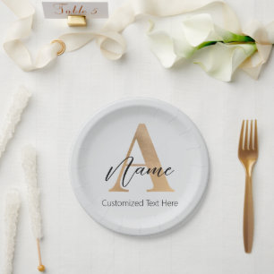 Modern Monogrammed Initial A & Name Personalised Paper Plate