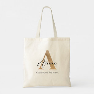Modern Monogrammed Initial A & Name Personalised Tote Bag