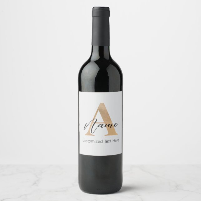 Modern Monogrammed Initial A & Name Personalised Wine Label (Front)