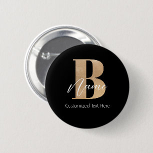 Modern Monogrammed Initial B & Name Personalised 6 Cm Round Badge