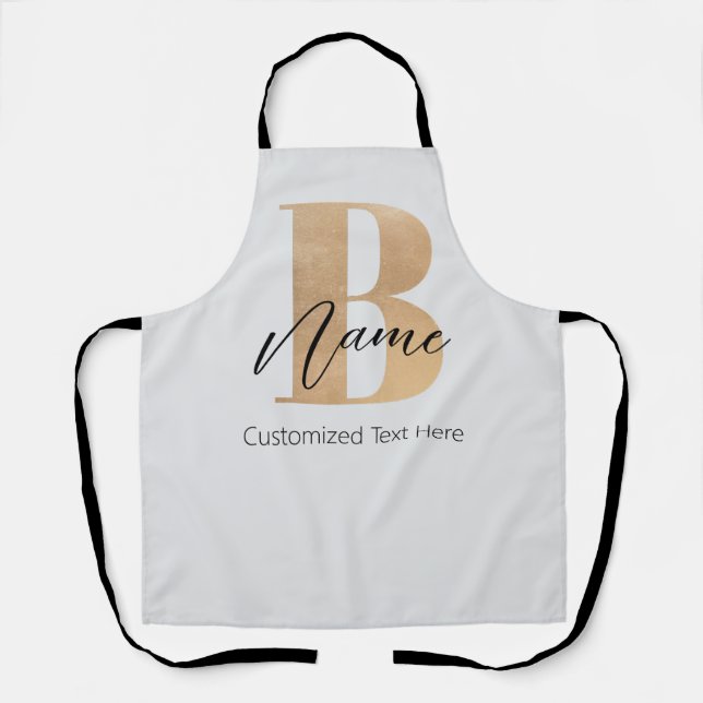 Modern Monogrammed Initial B & Name Personalised Apron (Front)