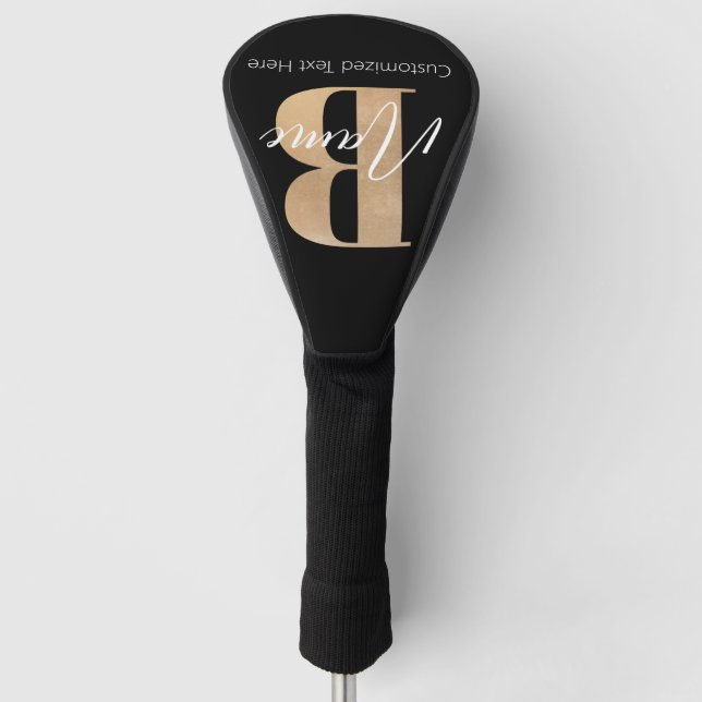 Modern Monogrammed Initial B & Name Personalised Golf Head Cover (Front)