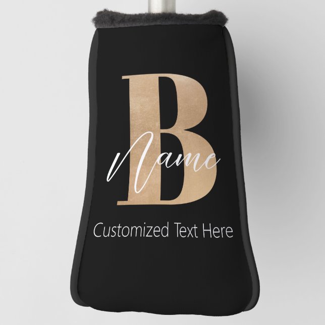 Modern Monogrammed Initial B & Name Personalised Golf Head Cover (Rotate 90)