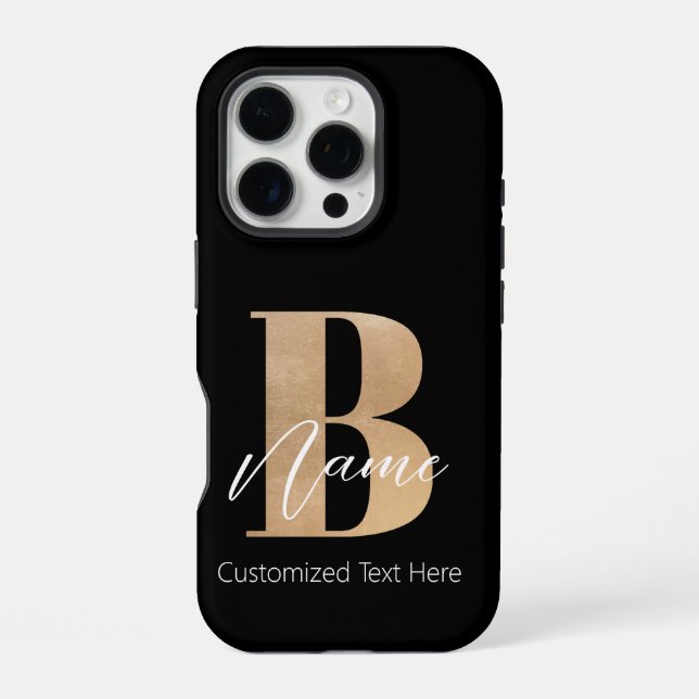 Modern Monogrammed Initial B & Name Personalised iPhone Case (Back)