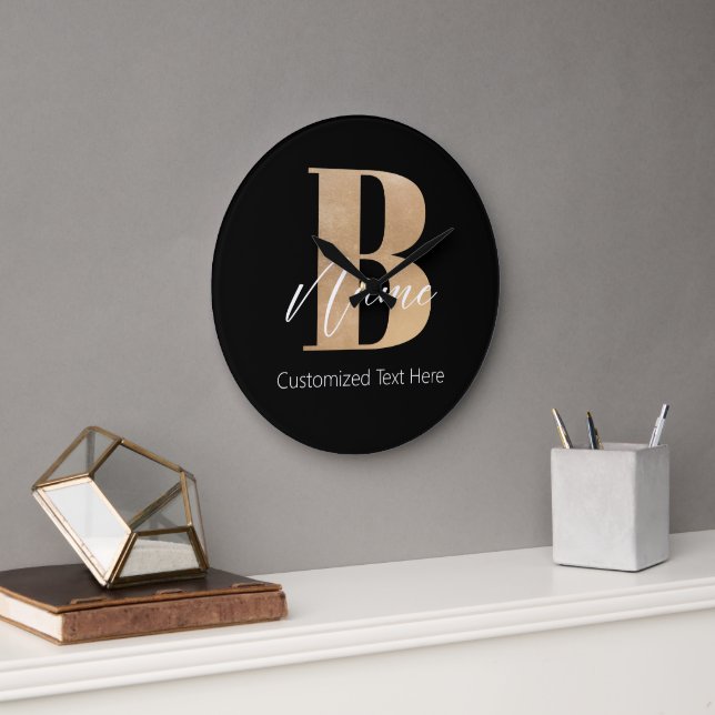 Modern Monogrammed Initial B & Name Personalised Large Clock (Office)