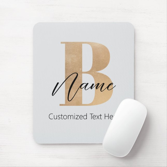 Modern Monogrammed Initial B & Name Personalised Mouse Mat (With Mouse)