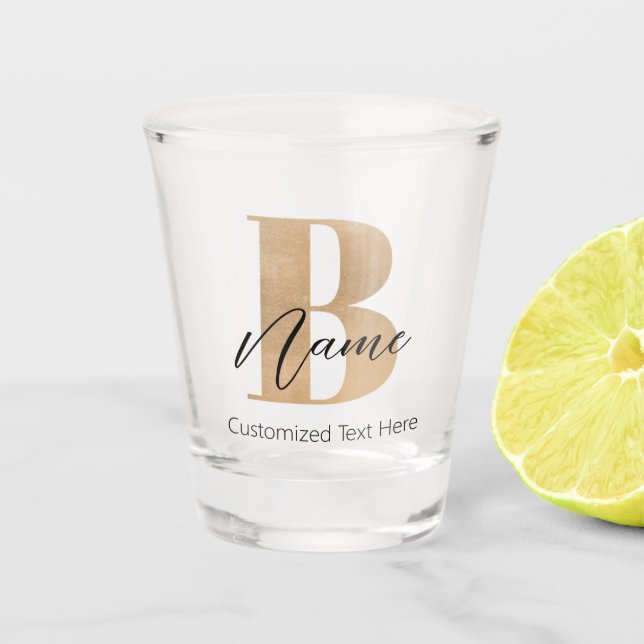 Modern Monogrammed Initial B & Name Personalised Shot Glass (Front)