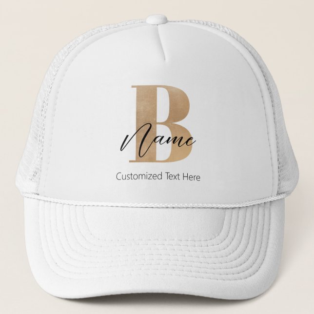 Modern Monogrammed Initial B & Name Personalised Trucker Hat (Front)