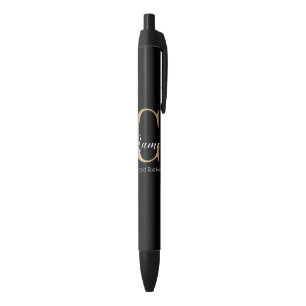 Modern Monogrammed Initial C & Name Personalised Black Ink Pen