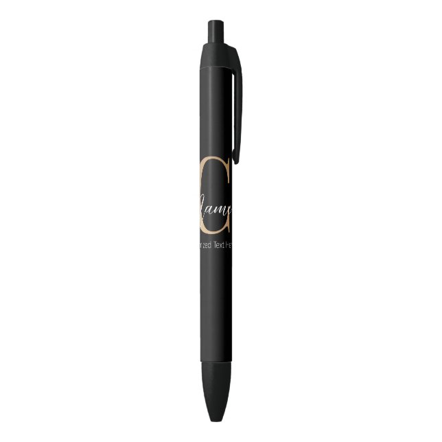 Modern Monogrammed Initial C & Name Personalised Black Ink Pen (Bottom (Vertical))
