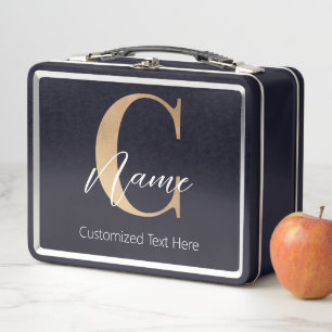 Modern Monogrammed Initial C & Name Personalised Metal Lunch Box