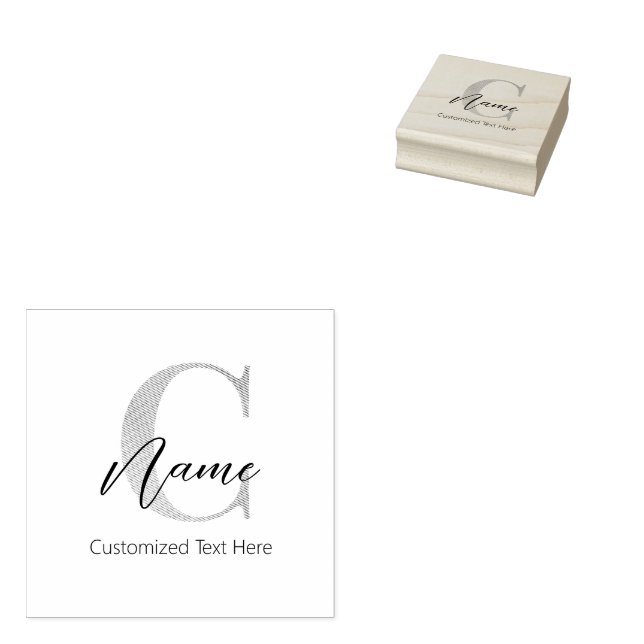 Modern Monogrammed Initial C & Name Personalised Rubber Stamp (Stamped)