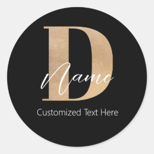 Modern Monogrammed Initial D & Name Personalised Classic Round Sticker