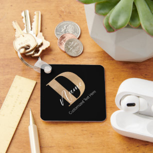 Modern Monogrammed Initial D & Name Personalised Key Ring