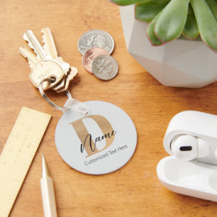 Modern Monogrammed Initial D & Name Personalised Key Ring