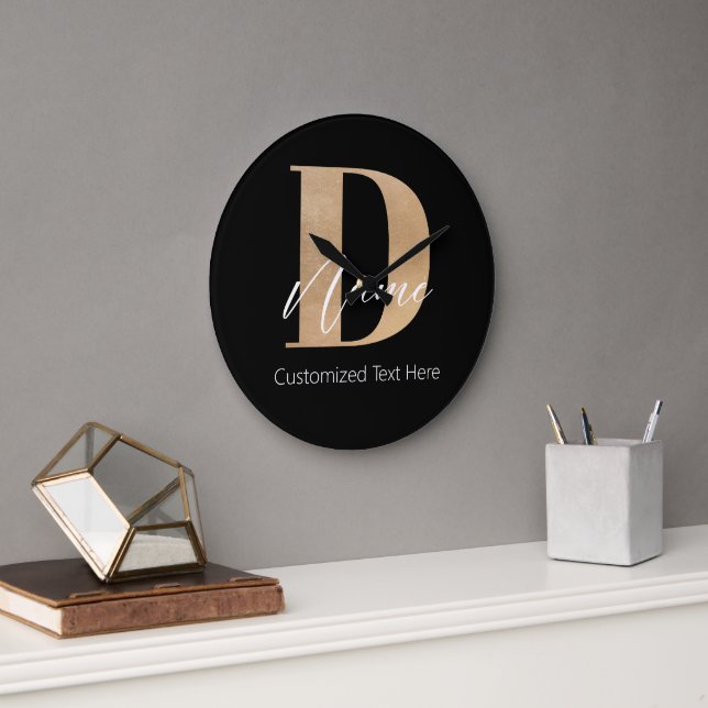 Modern Monogrammed Initial D & Name Personalised Large Clock (Office)