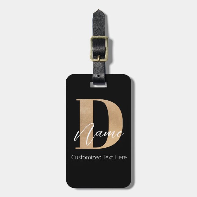 Modern Monogrammed Initial D & Name Personalised Luggage Tag (Front Vertical)