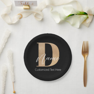 Modern Monogrammed Initial D & Name Personalised Paper Plate