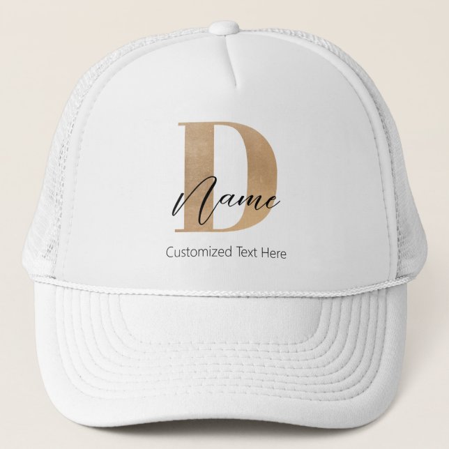 Modern Monogrammed Initial D & Name Personalised Trucker Hat (Front)