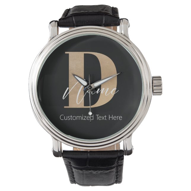 Modern Monogrammed Initial D & Name Personalised Watch (Front)