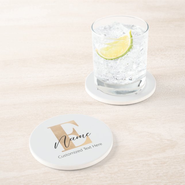 Modern Monogrammed Initial E & Name Personalised Coaster (Side)