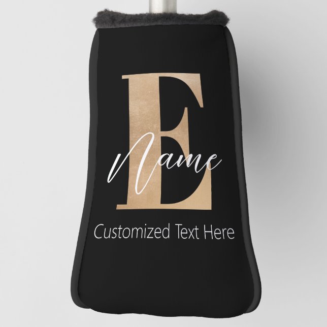 Modern Monogrammed Initial E & Name Personalised Golf Head Cover (Rotate 90)