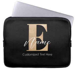 Modern Monogrammed Initial E & Name Personalised Laptop Sleeve