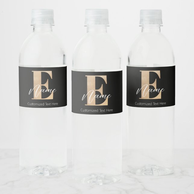 Modern Monogrammed Initial E & Name Personalised Water Bottle Label (Bottles)