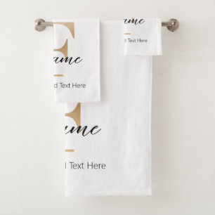 Modern Monogrammed Initial F & Name Personalised Bath Towel Set