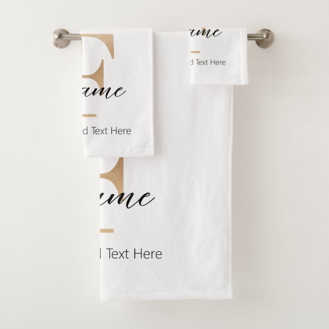 Modern Monogrammed Initial F & Name Personalised Bath Towel Set (Insitu)