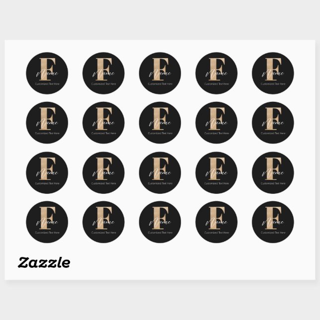Modern Monogrammed Initial F & Name Personalised Classic Round Sticker (Sheet)