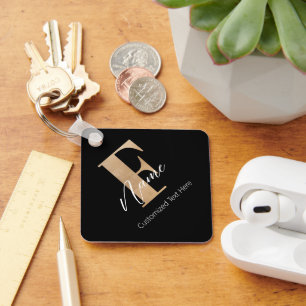 Modern Monogrammed Initial F & Name Personalised Key Ring