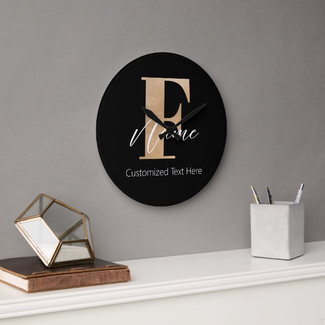 Modern Monogrammed Initial F & Name Personalised Large Clock (Office)