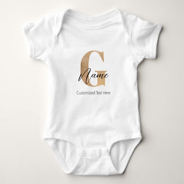 Modern Monogrammed Initial G & Name Personalised Baby Bodysuit (Front)