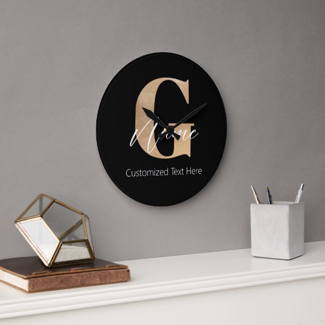 Modern Monogrammed Initial G & Name Personalised Large Clock (Office)