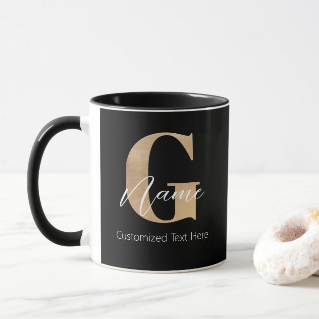 Modern Monogrammed Initial G & Name Personalised Mug (With Donut)